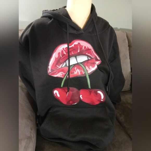 Black Graphic Art Hoodie with Kangaroo Pouch & Drawstring Hood - Picture 1 of 7